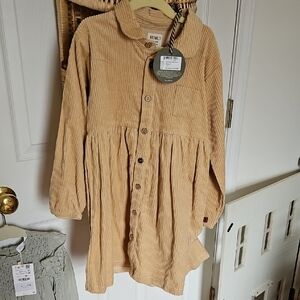 Kids Tan Corduroy Button-Up Dress